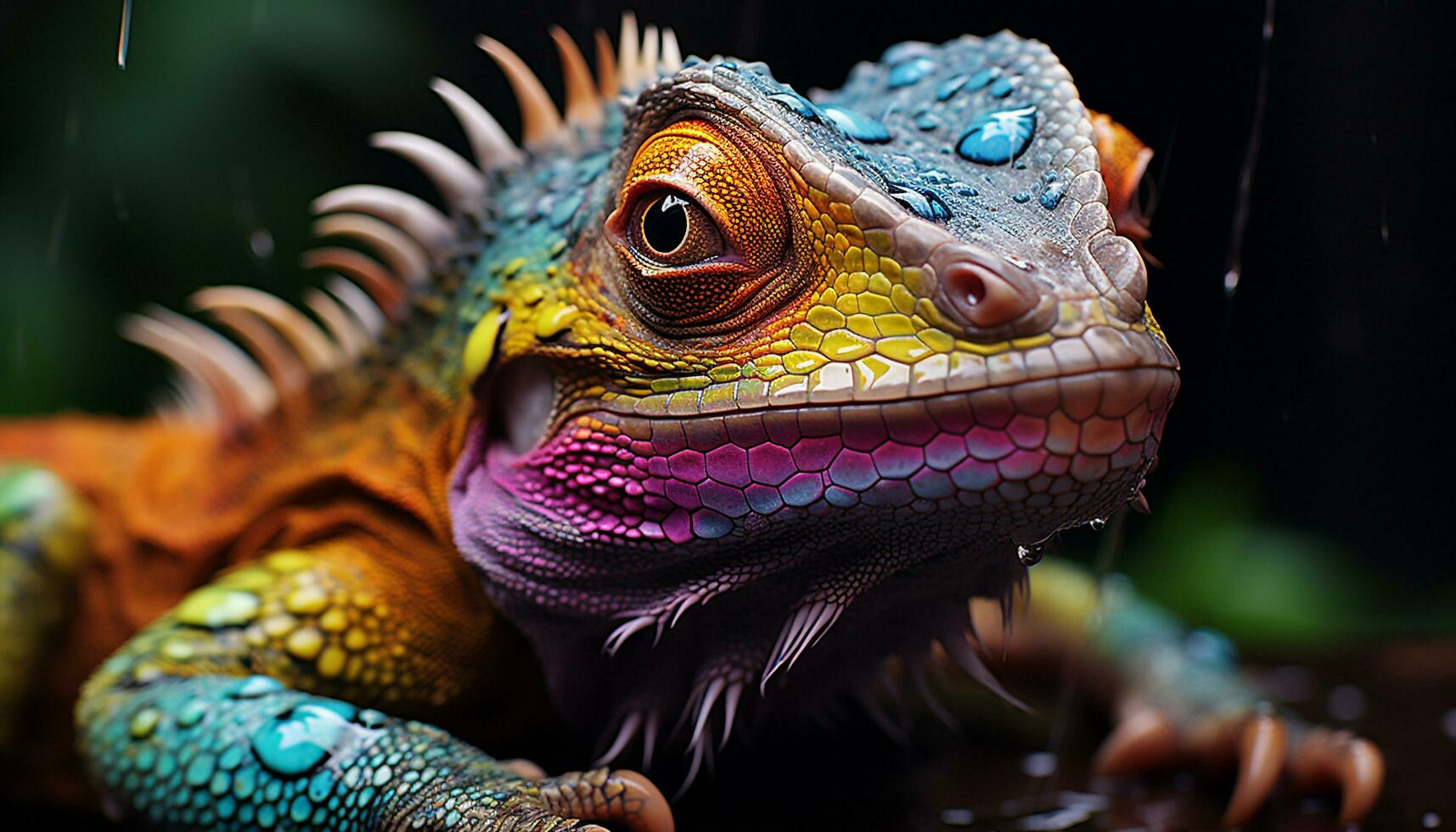 verde lagartija en un rama, escamas brillante, ojos enfocado generado por ai foto