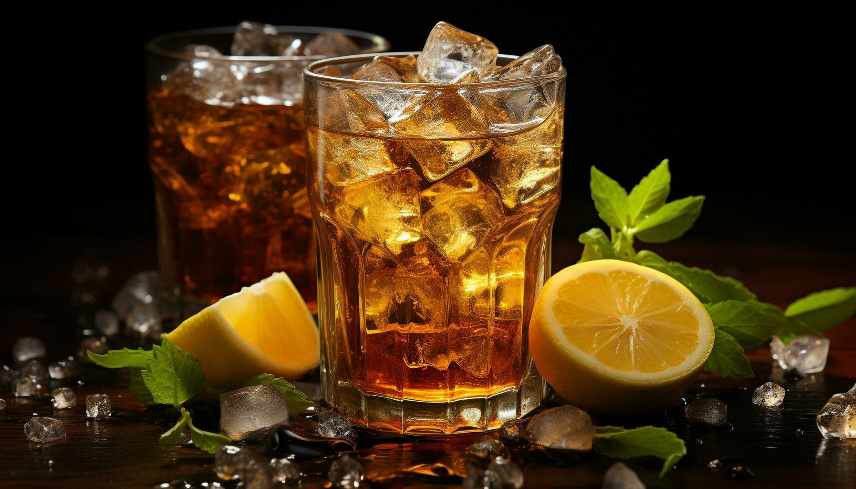 Refreshing cocktail with whiskey, citrus, and mint, perfect for summer generated by AI photo