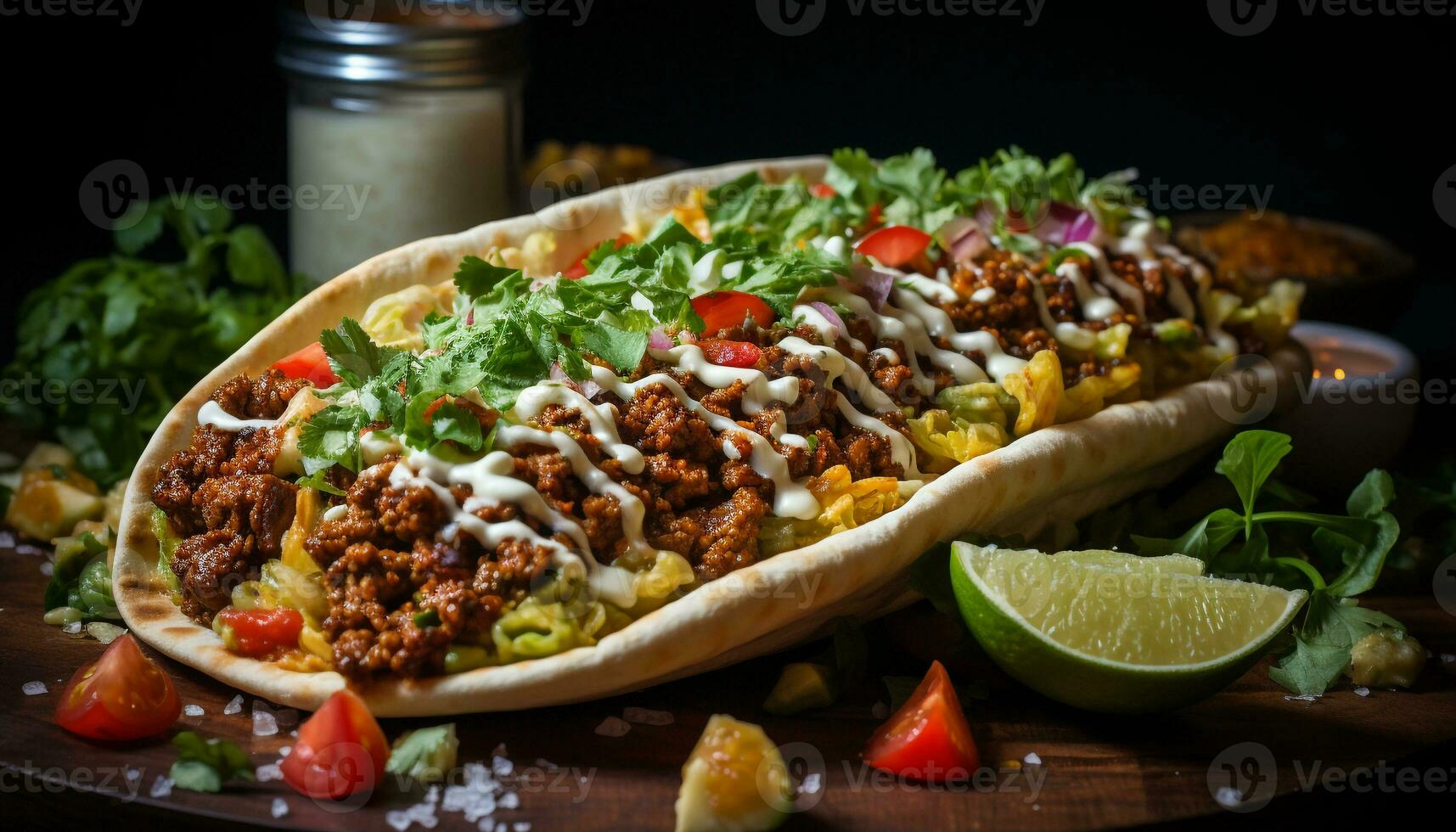 Grilled beef, fresh tomato, cilantro, homemade tortilla, Mexican culture generated by AI photo