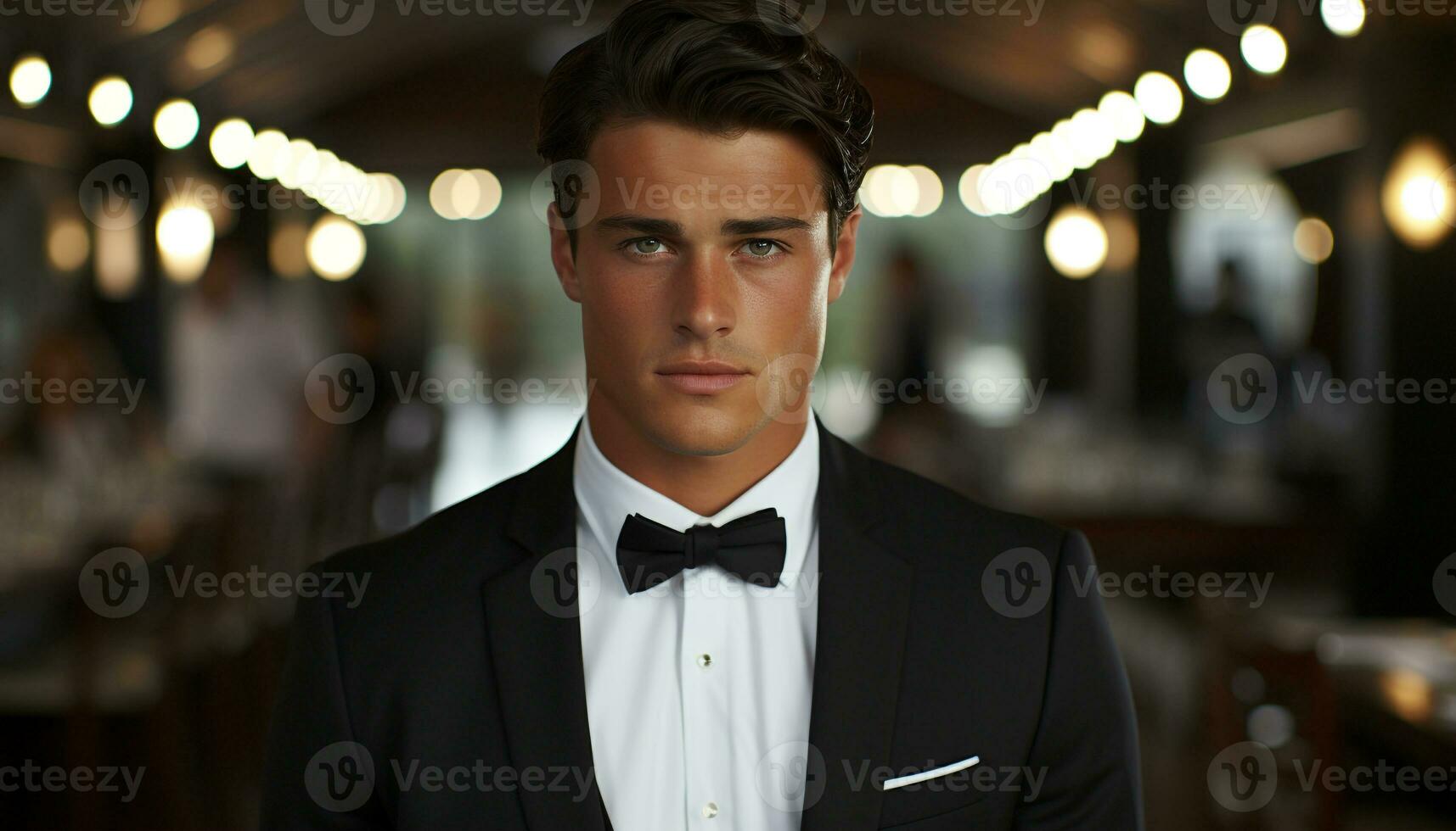 Confident businessman in suit, looking at camera with elegance generated by AI photo
