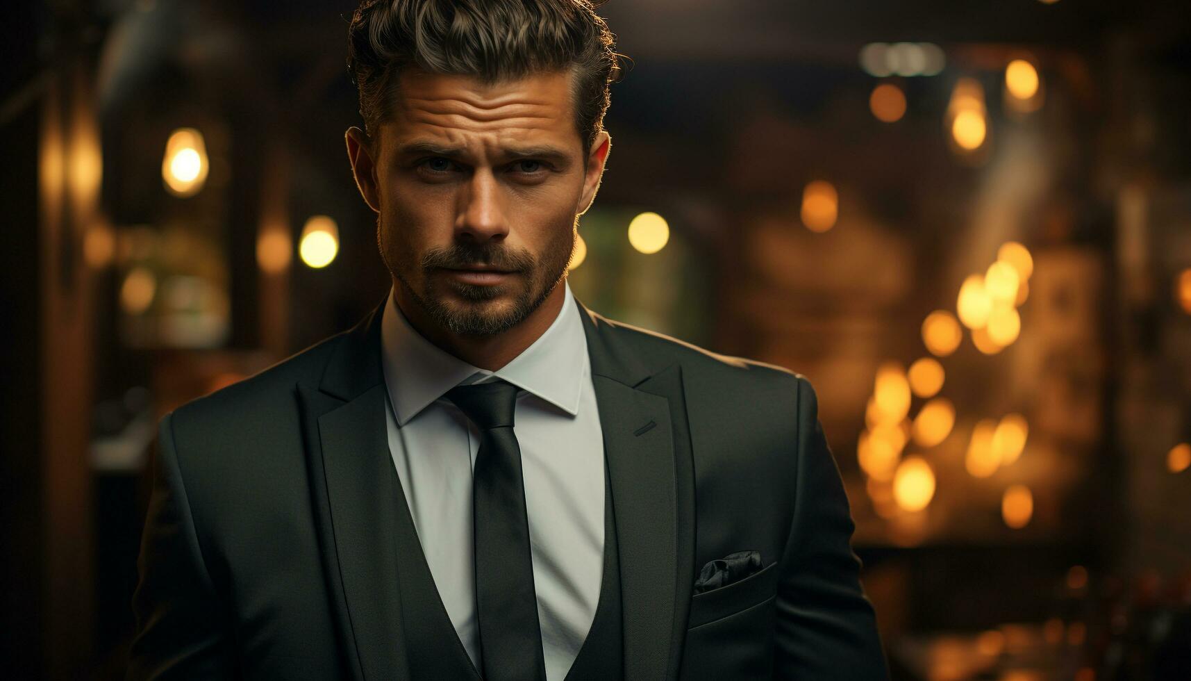 Confident businessman in elegant suit, successful in corporate business generated by AI photo