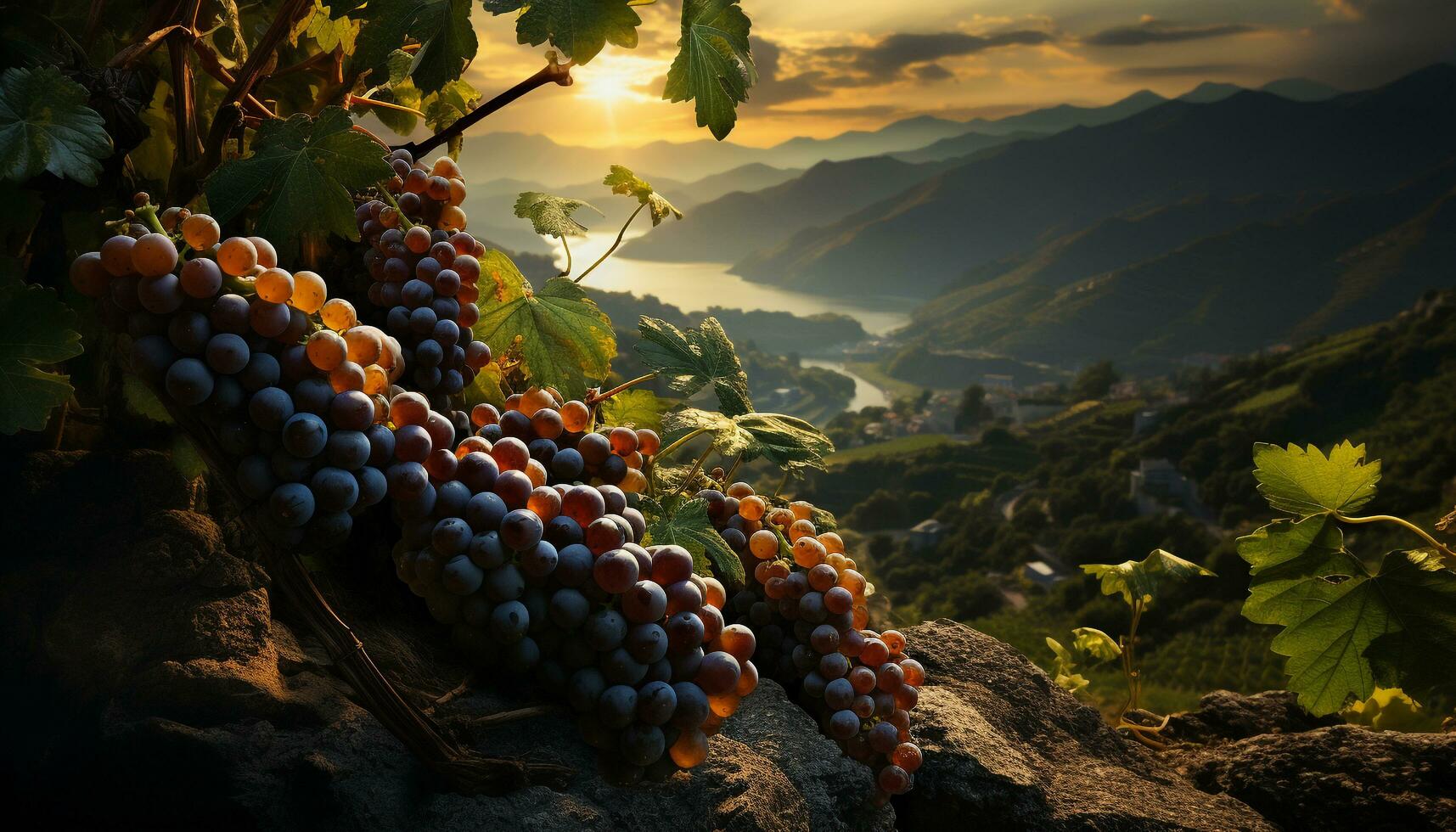 Fresh organic grapes, ripe and ready for winemaking in autumn generated by AI photo