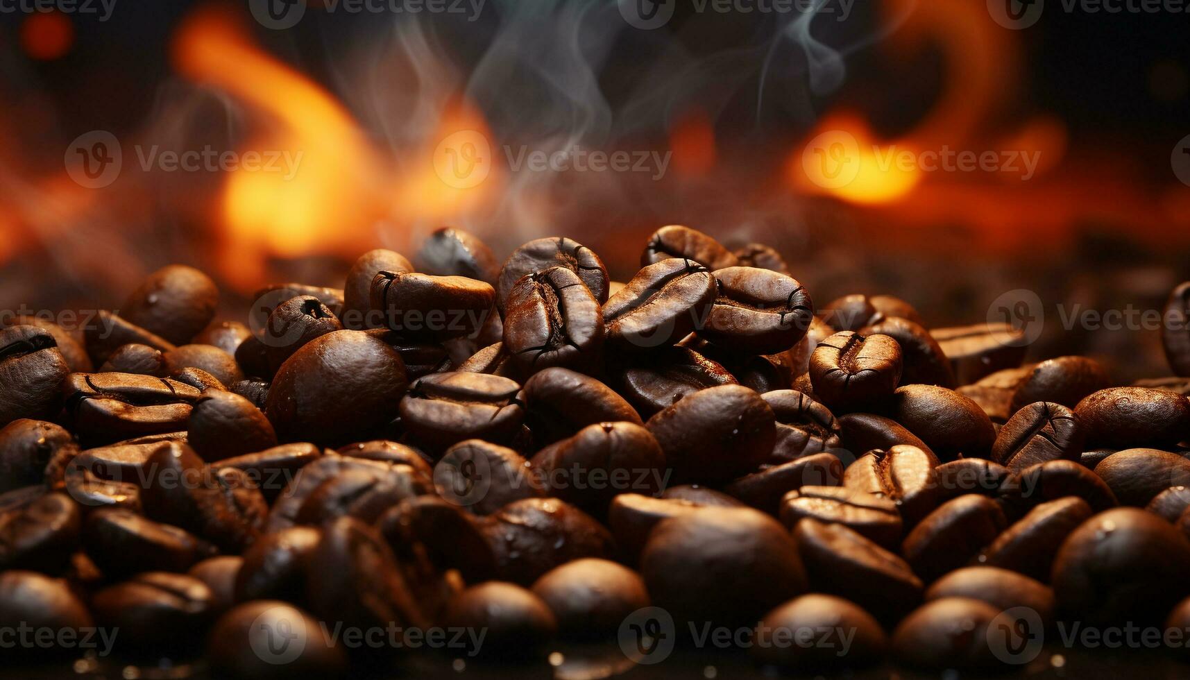 Hot coffee bean burning, scented aroma, selective focus on foreground generated by AI photo