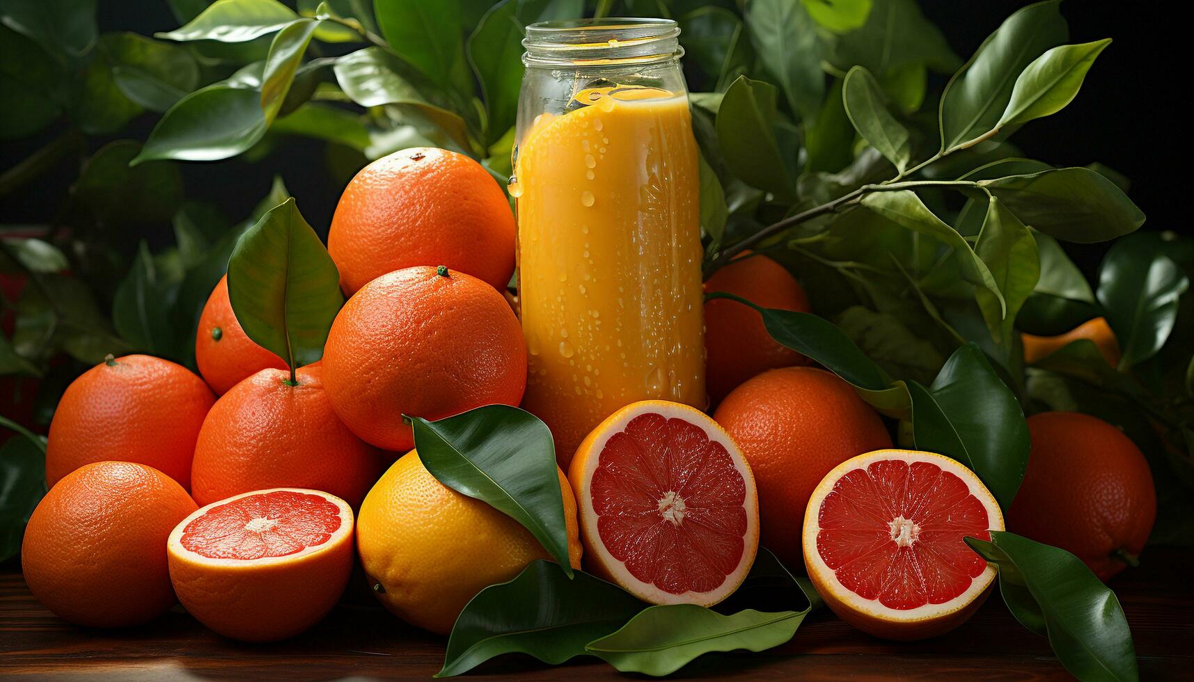 frescura de agrios fruta, sano comiendo, naturaleza vibrante colores en mesa generado por ai foto