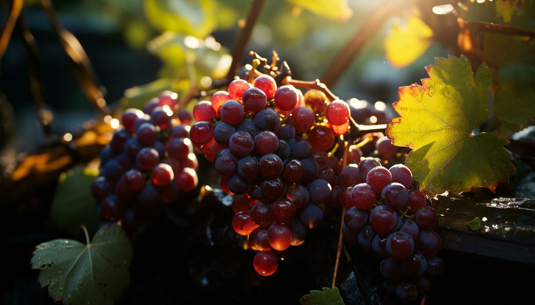 Grape leaf, fruit, nature, autumn, agriculture, vineyard, freshness, winemaking, bunch generated by AI photo