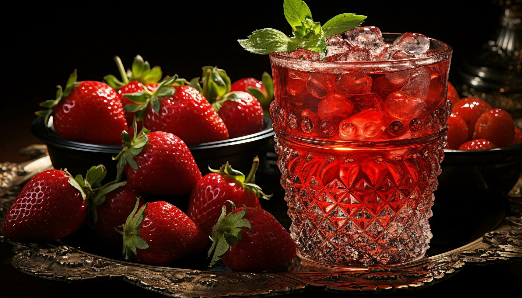 Freshness of summer in a glass, berry cocktail with mint leaf generated by AI photo