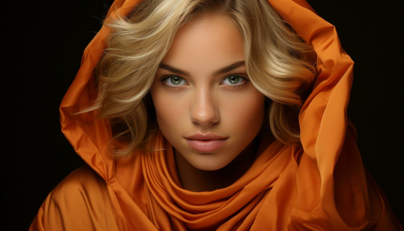 A beautiful young woman with blond hair and a cute smile generated by AI photo