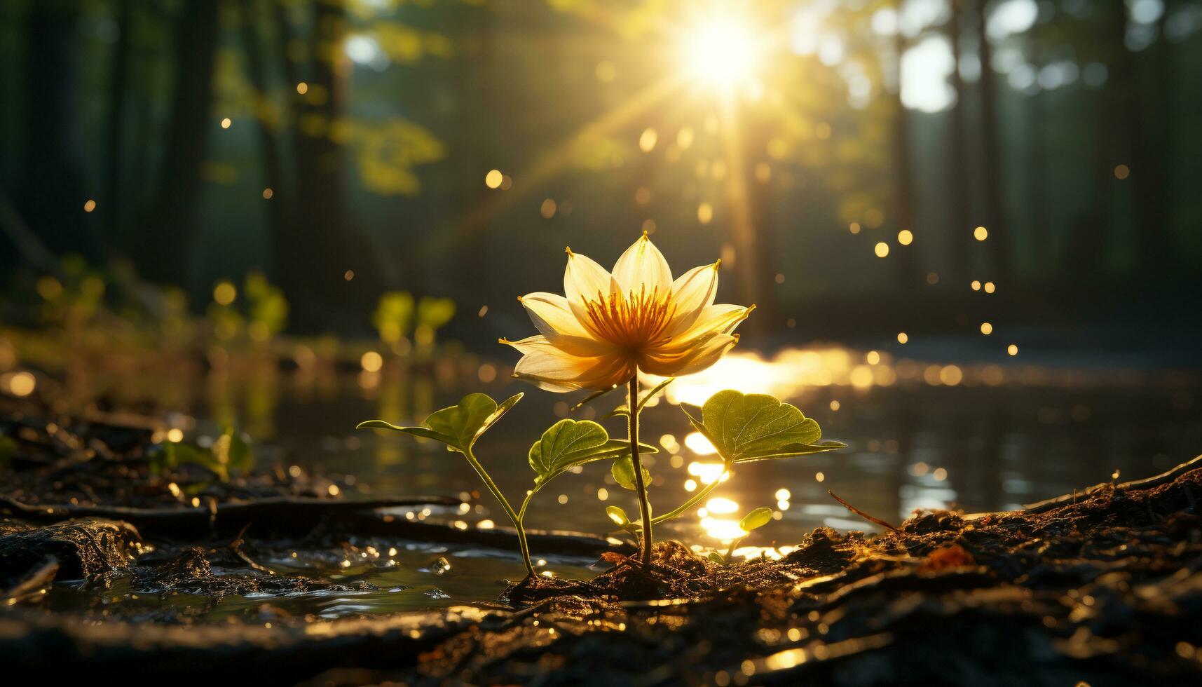 naturaleza belleza en un verano estanque verde hojas, amarillo flores generado por ai foto