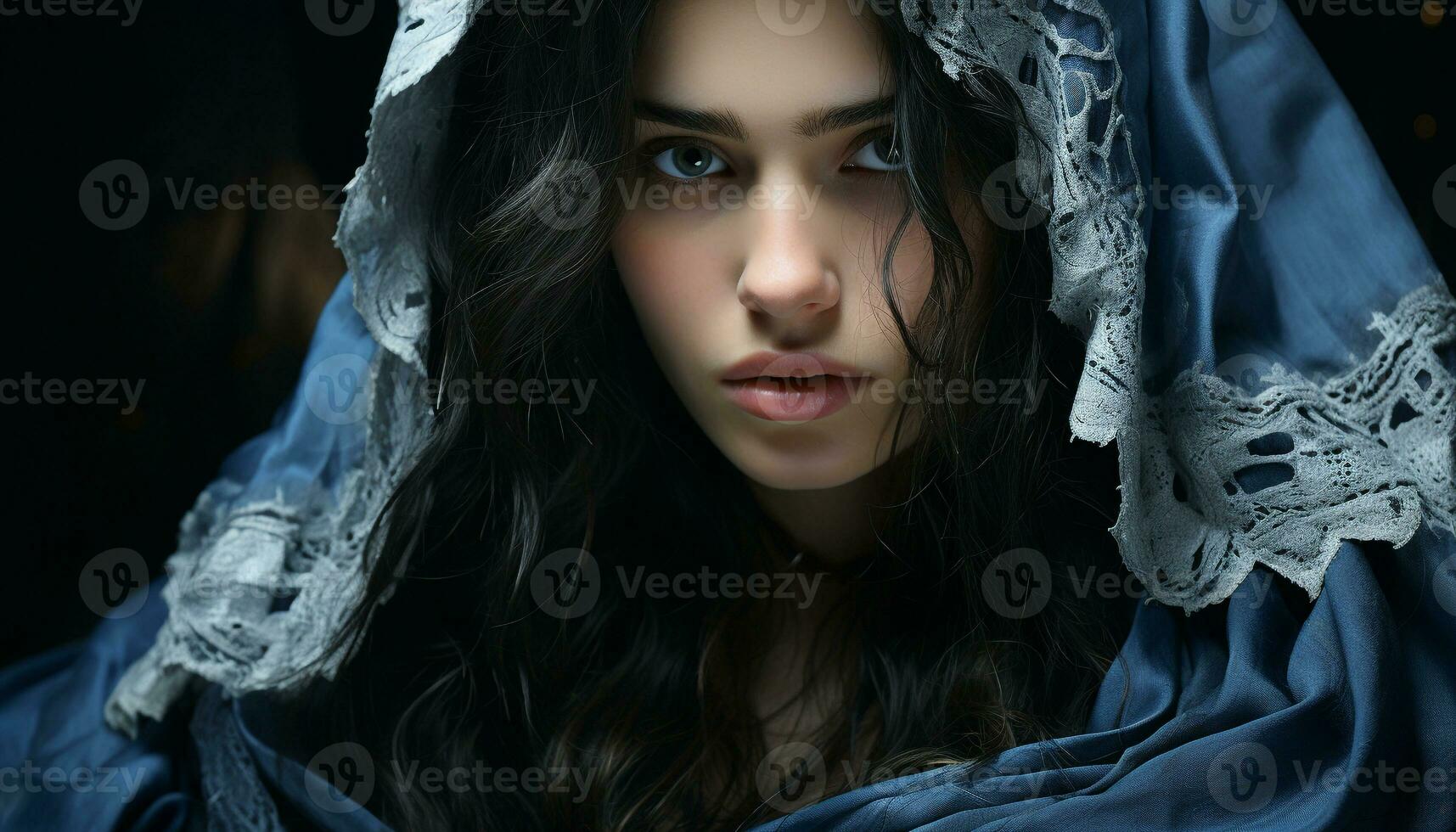 A beautiful young woman with wet hair looking at camera generated by AI photo