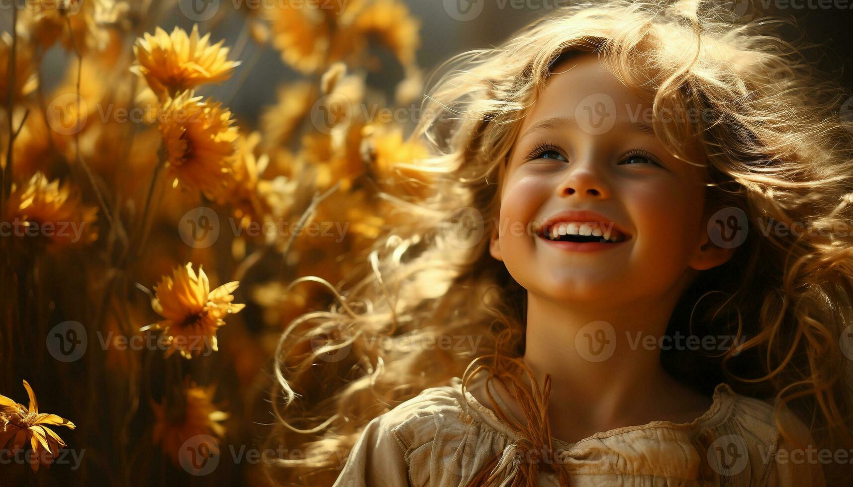 Smiling girl enjoys nature, carefree and playful in summer generated by AI photo