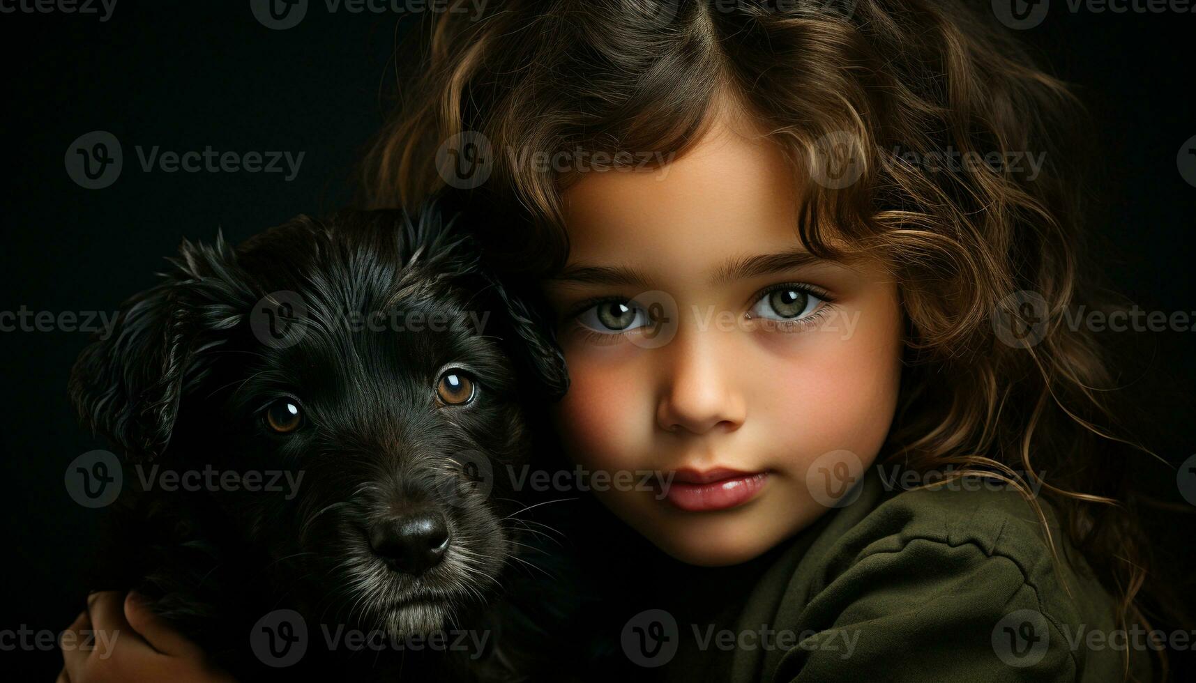 Cute dog, portrait of child, small animal looking at camera generated by AI photo