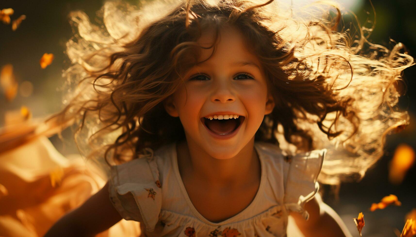 Smiling child enjoys playful fun in nature beauty generated by AI photo