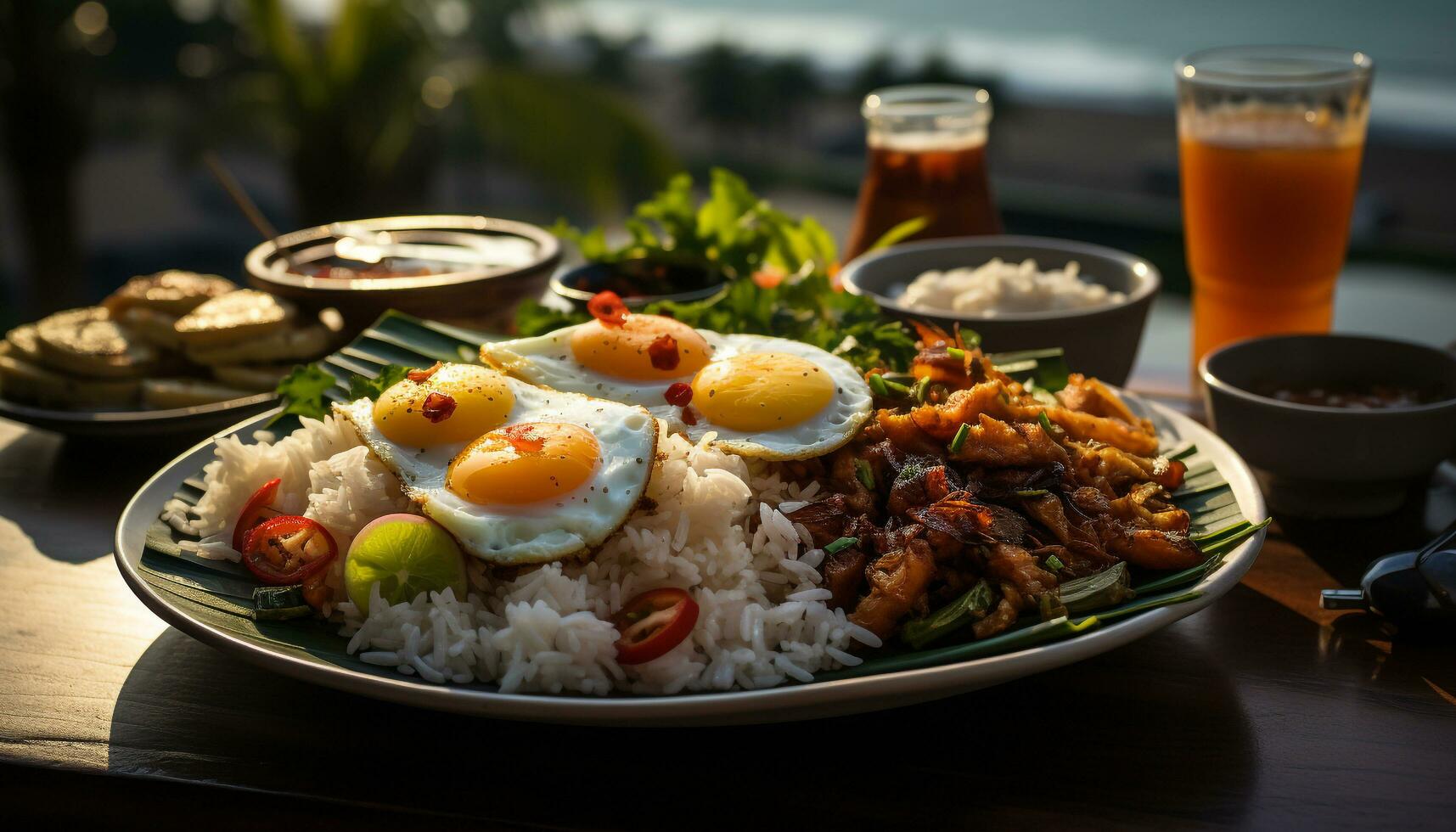 Grilled pork, fresh vegetables, healthy salad, ready to eat meal generated by AI photo