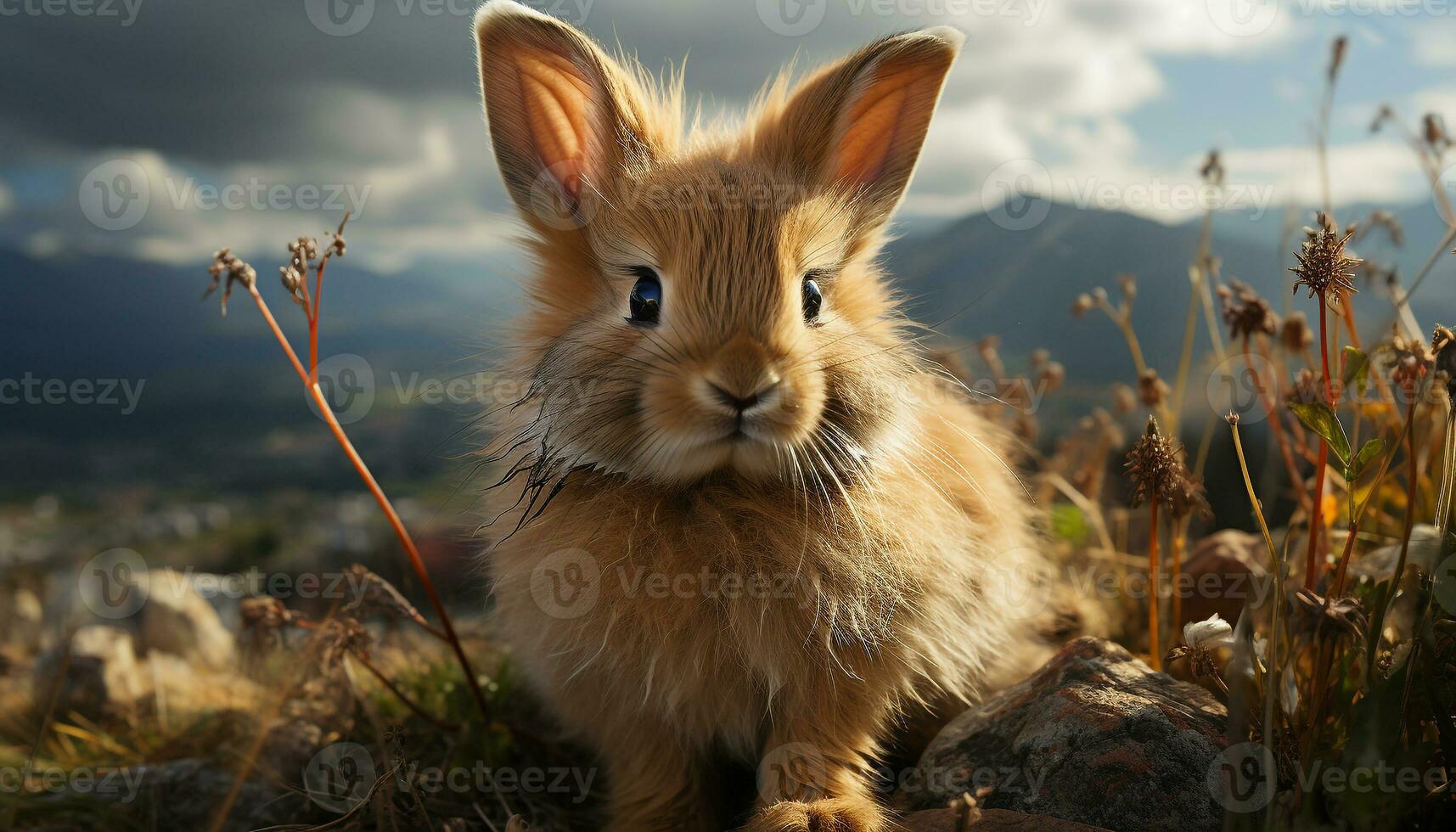 Cute small rabbit sitting in green grass, enjoying nature generated by AI photo