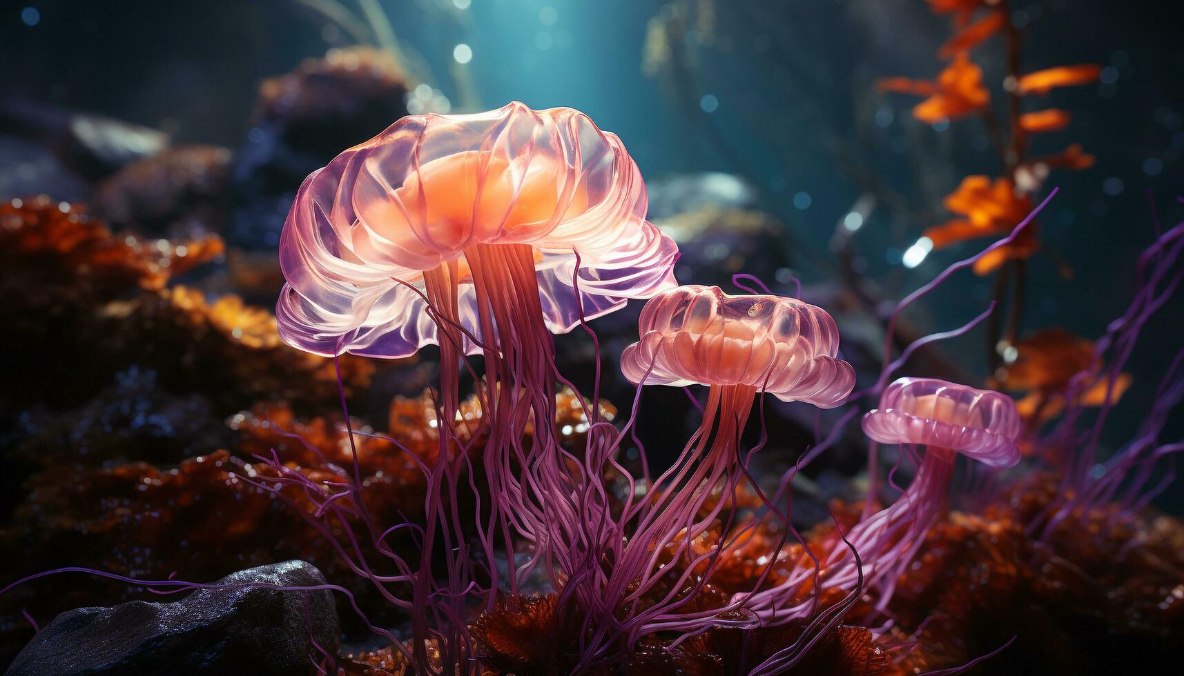 The colorful underwater reef showcases nature fragile beauty generated by AI photo