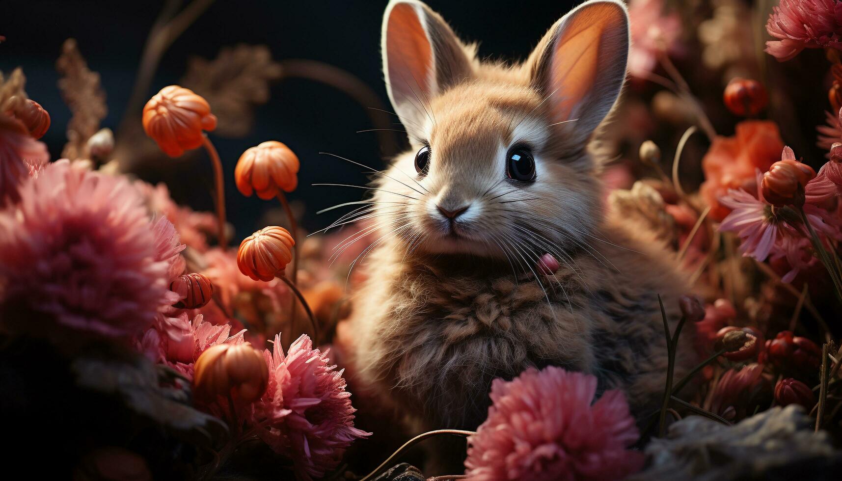 Fluffy baby rabbit sitting in grass, cute and small generated by AI photo