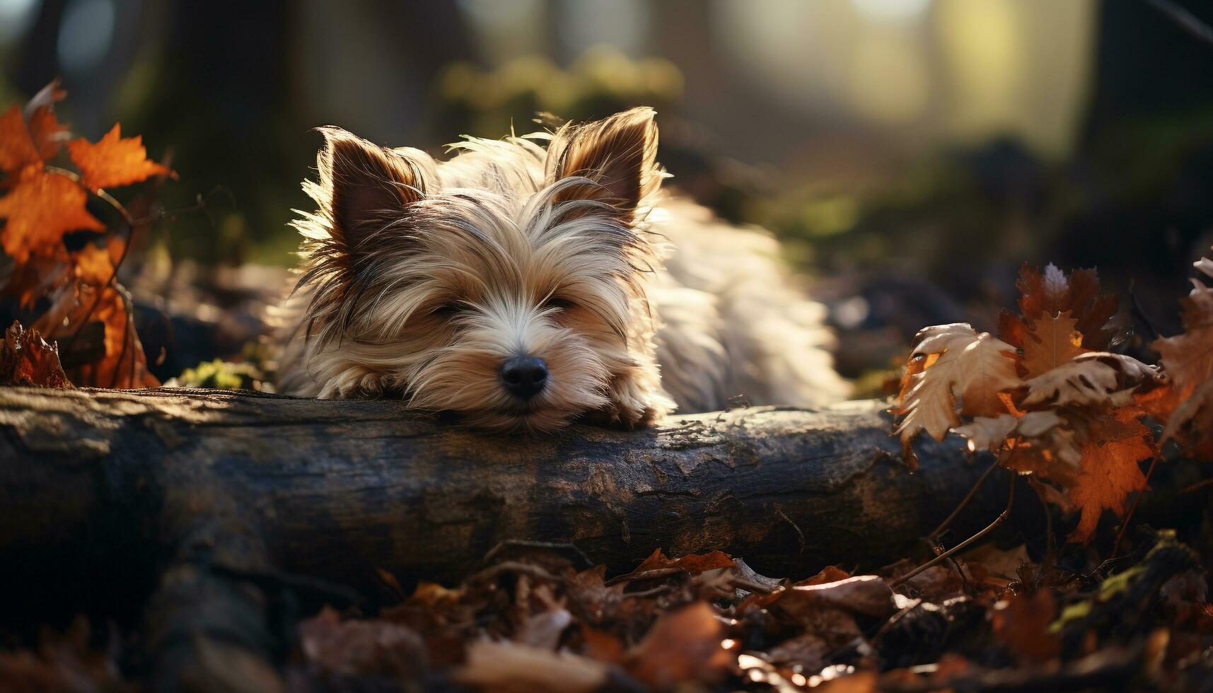 Cute puppy sitting in grass, looking at camera generated by AI photo