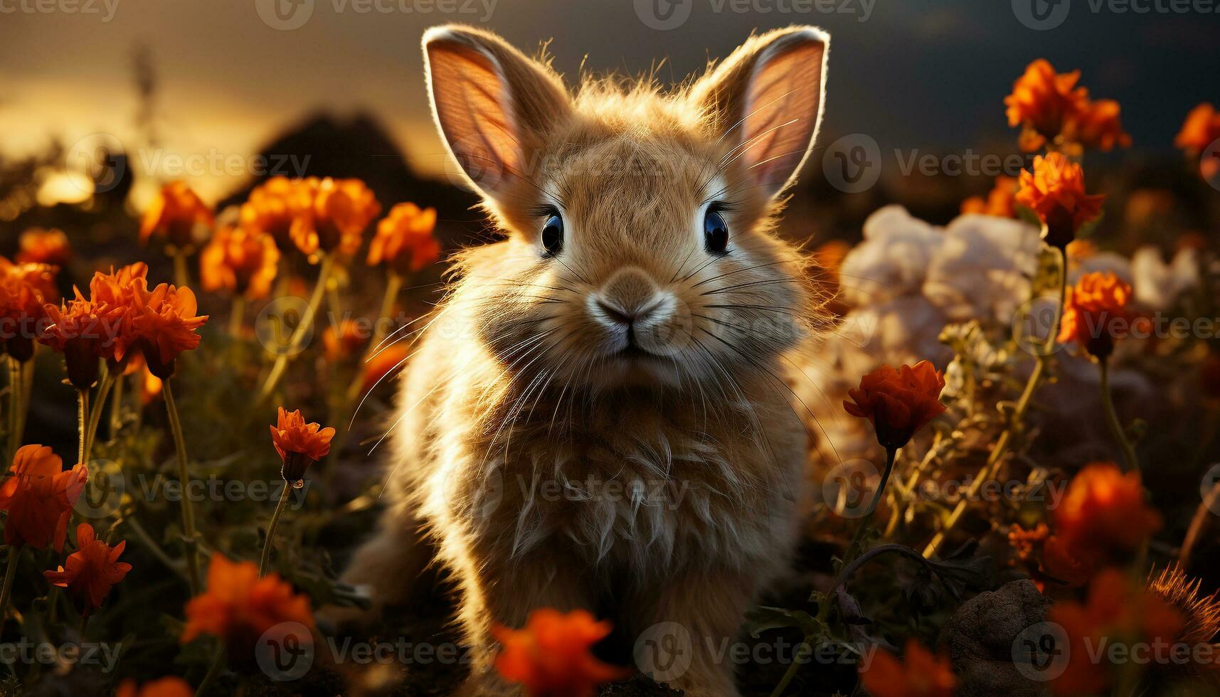 linda bebé Conejo sentado en césped, disfrutando naturaleza belleza generado por ai foto