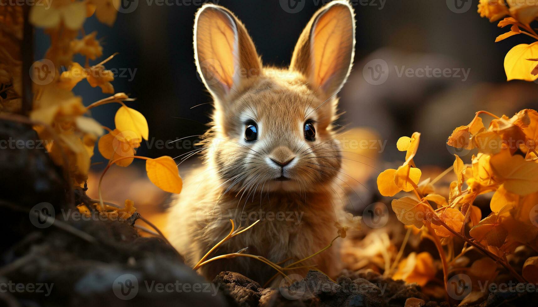Cute fluffy baby rabbit sitting in grass, enjoying nature generated by AI photo