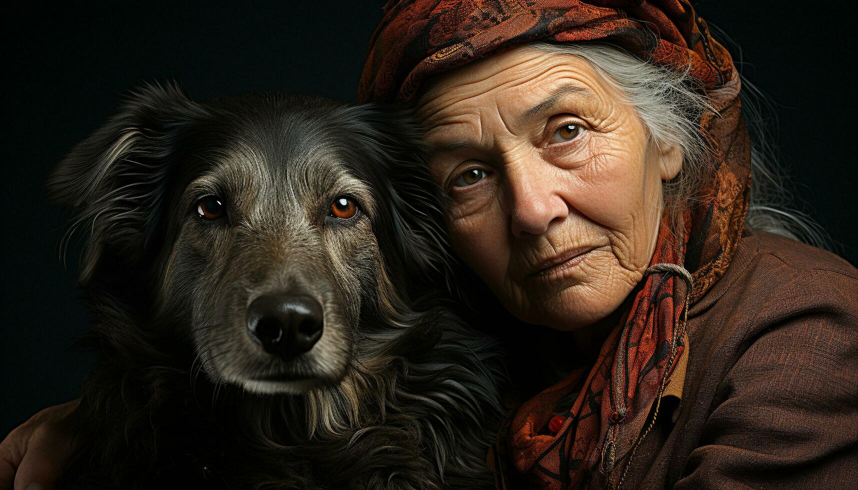 A woman and her dog share a loving embrace generated by AI photo