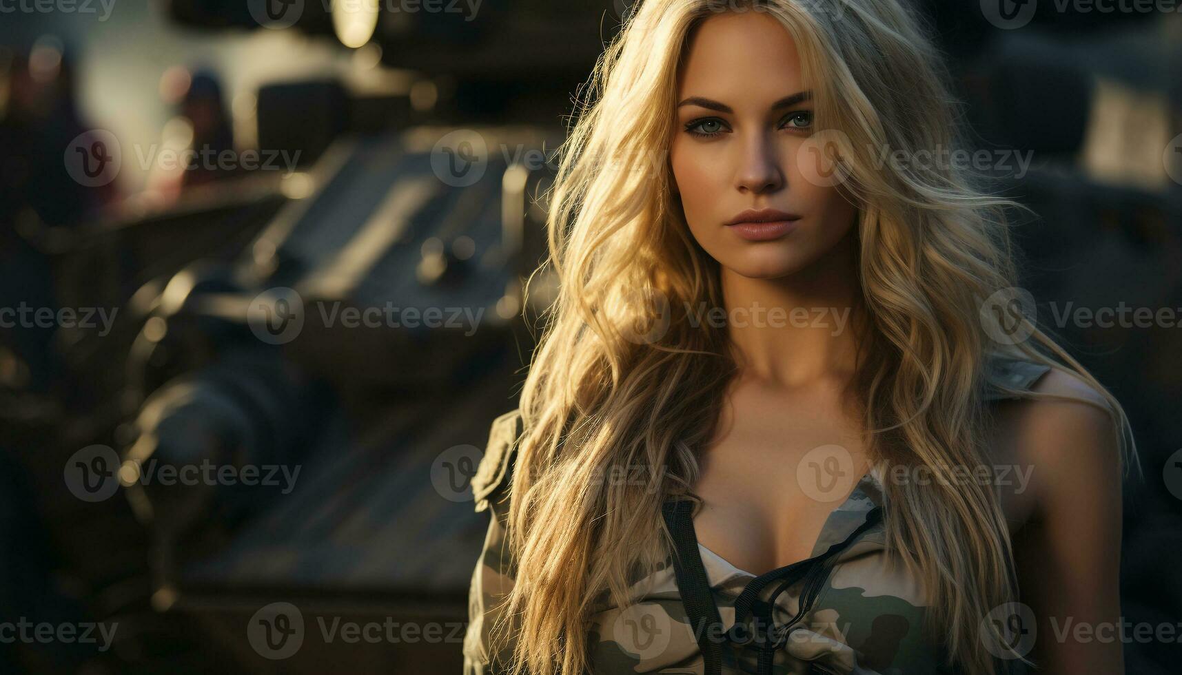 Young woman, beauty in nature, looking at camera confidently generated by AI photo
