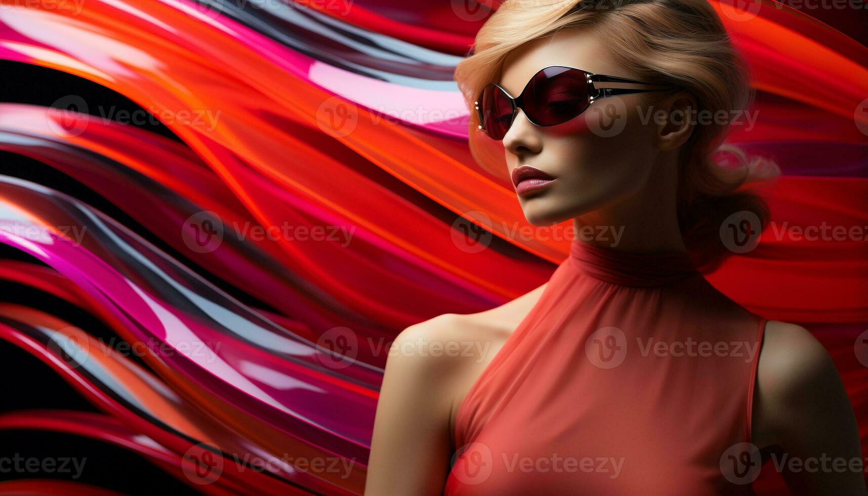 Beautiful woman in sunglasses exudes elegance and sensuality generated by AI photo