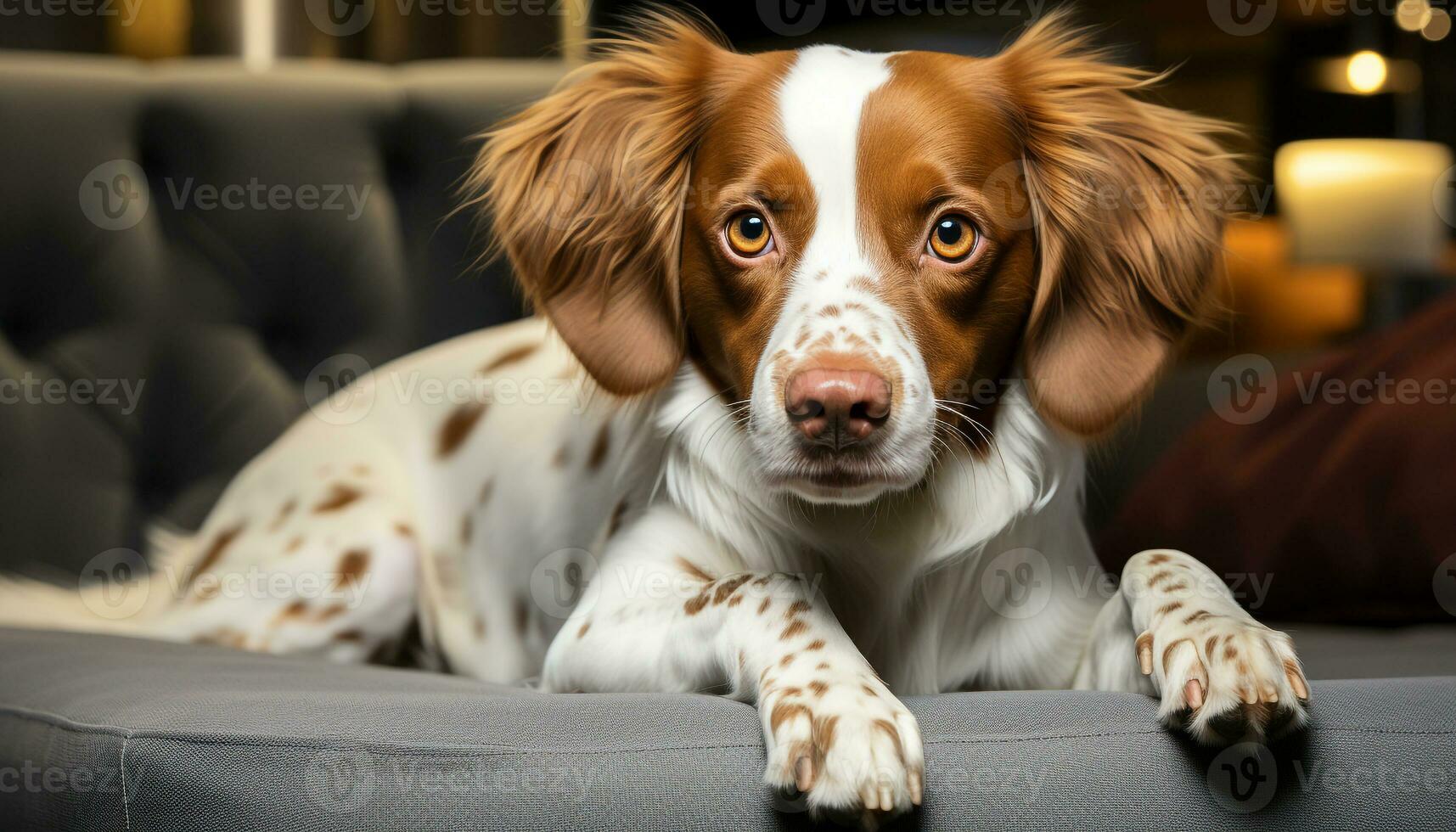 Cute puppy sitting, looking at camera, fluffy and playful generated by AI photo