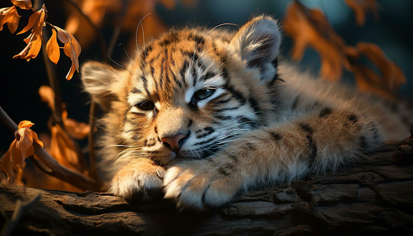 Cute young Bengal tiger looking at camera in the forest generated by AI photo