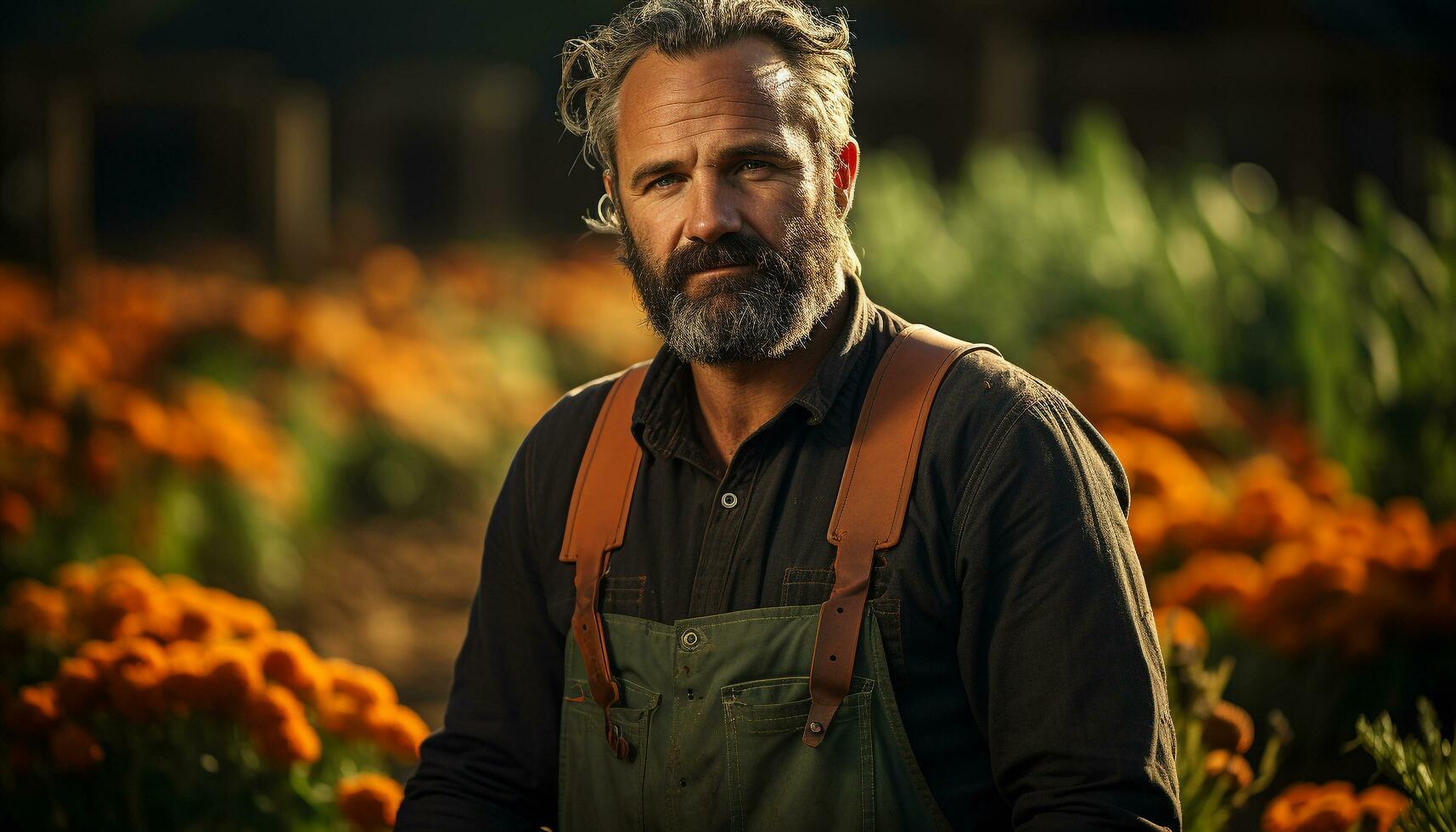 One mature man, outdoors, smiling, looking at camera generated by AI photo