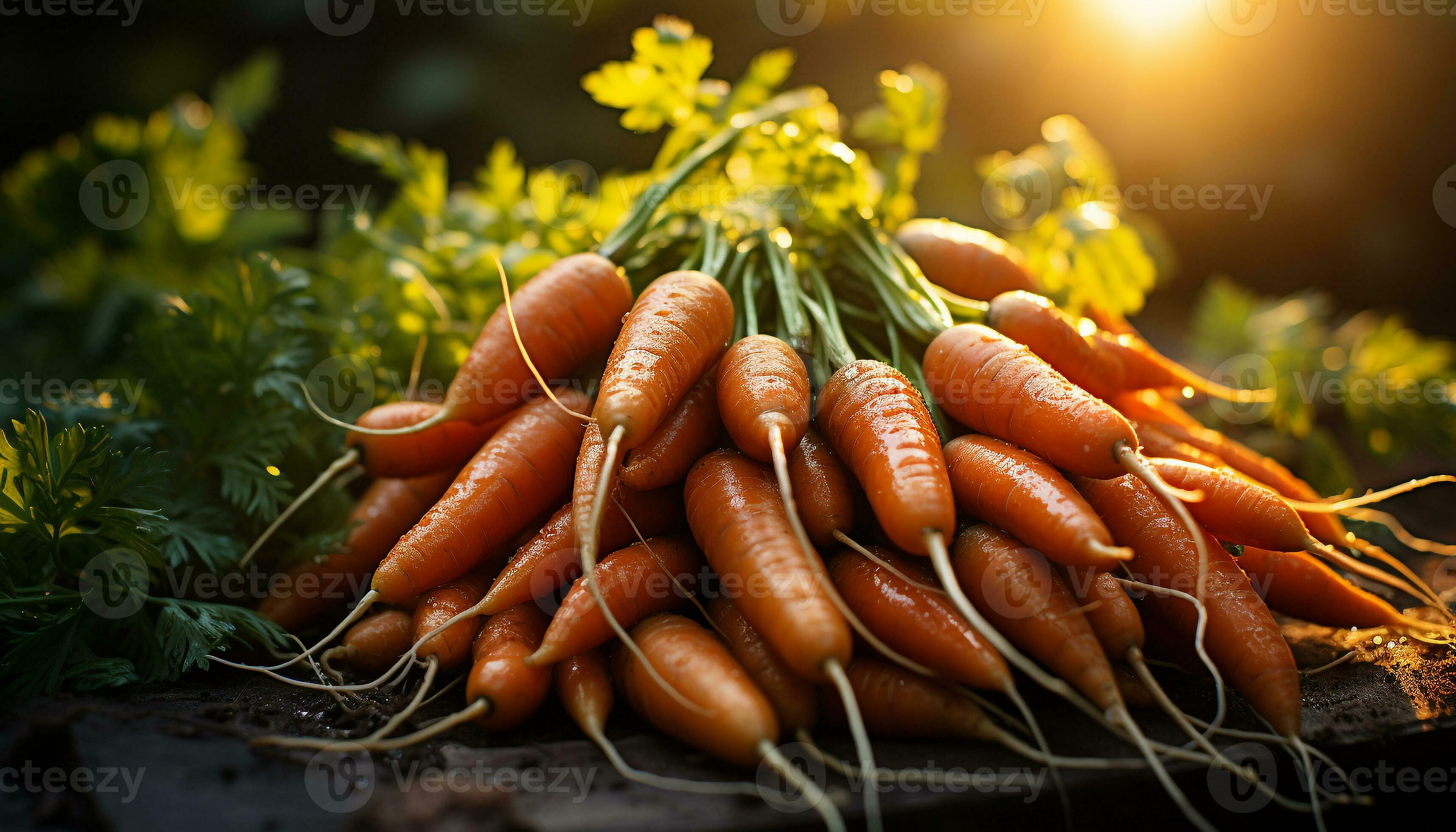 Fresh vegetable carrot, healthy eating, organic nature, close up leaf