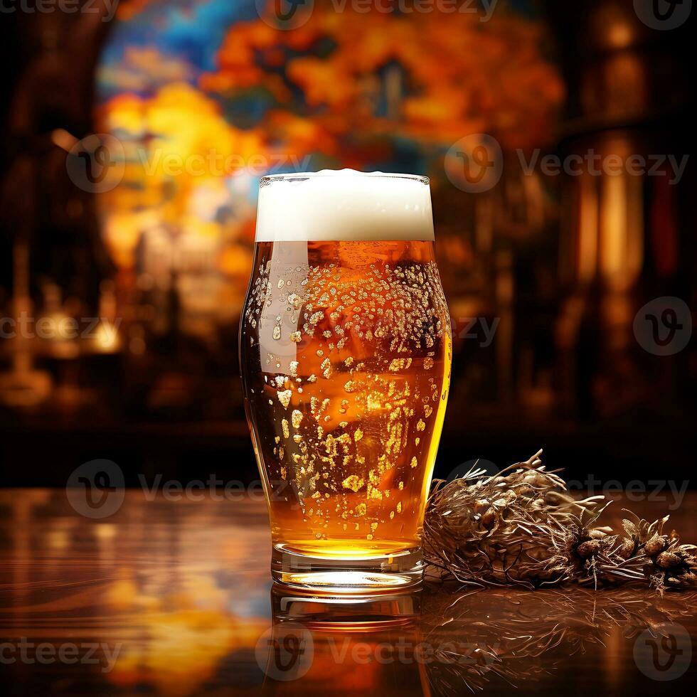 Coloring view of beer in glass with table  generated by Ai photo