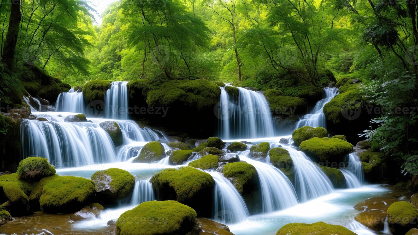 Charming Waterfall Desert garden. Paint a scene of a covered waterfall in a rich wilderness. photo