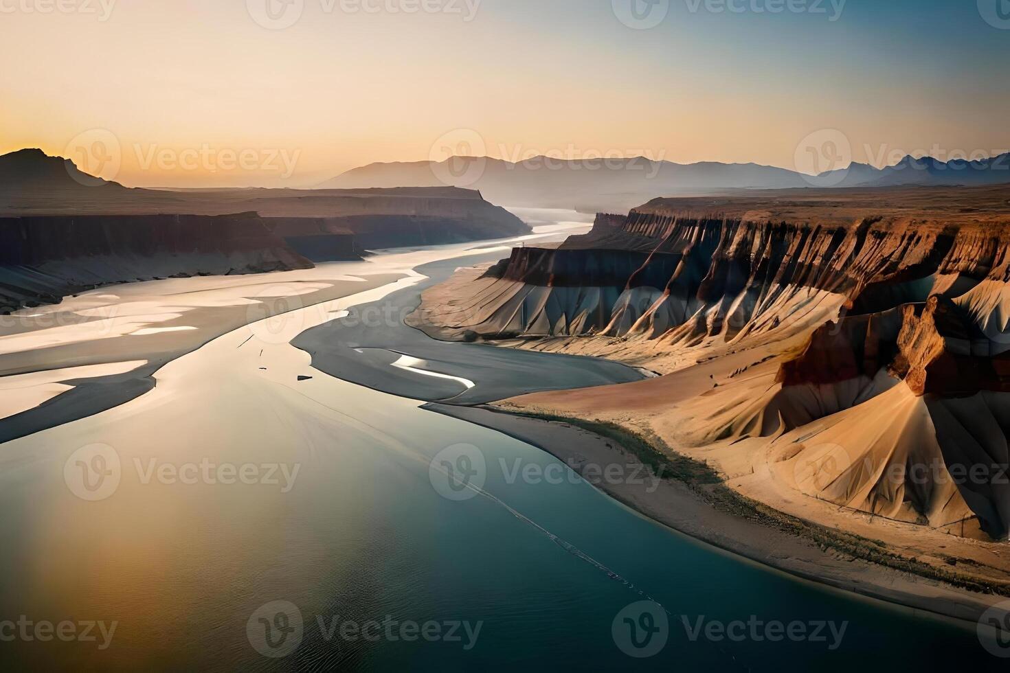 An Forth die horizon of a odorize river Hydra through a huge revoke landscape. Creative resource, photo