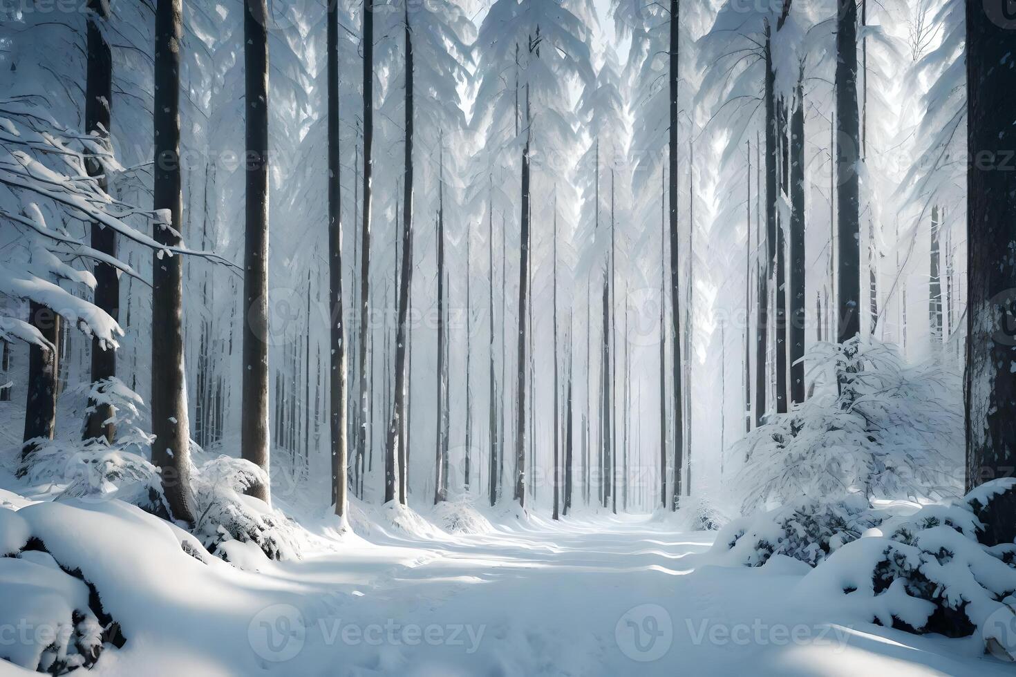 A picture of a forest in winter, with bright and sparkling colors.. Creative resource, photo