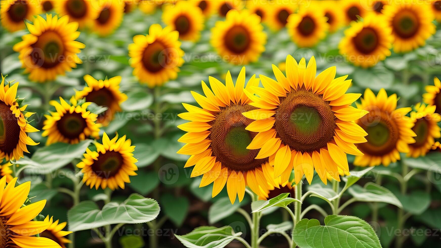 Closeup shot of a sunflower with a field of various on the surface. photo