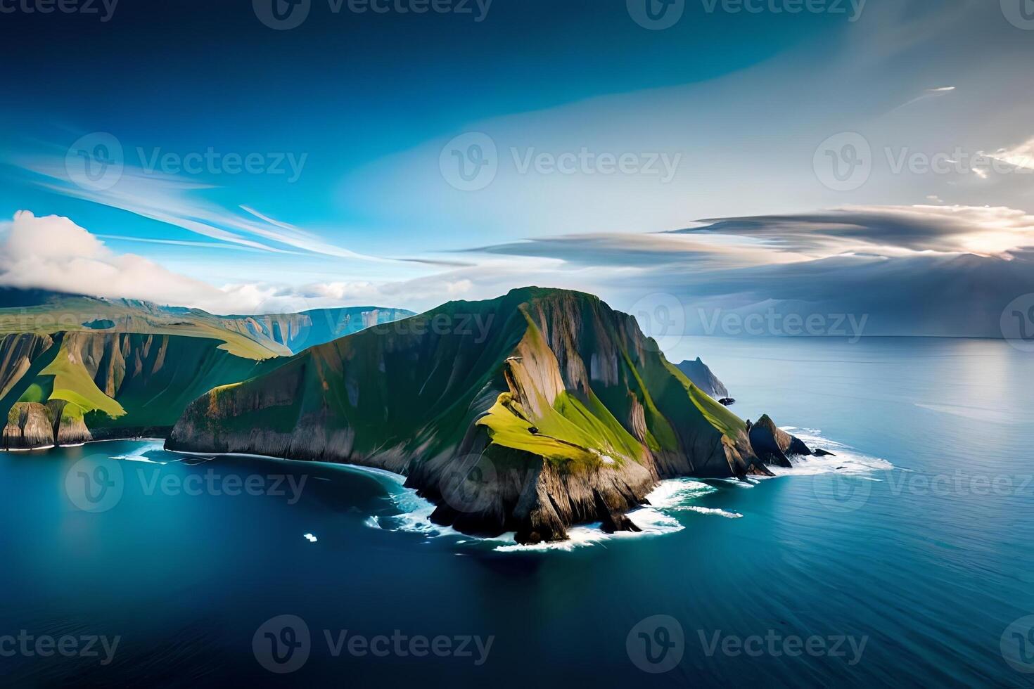 A breathtaking airborne see of unprecedented coastal cliffs get together the essential blue ocean. photo