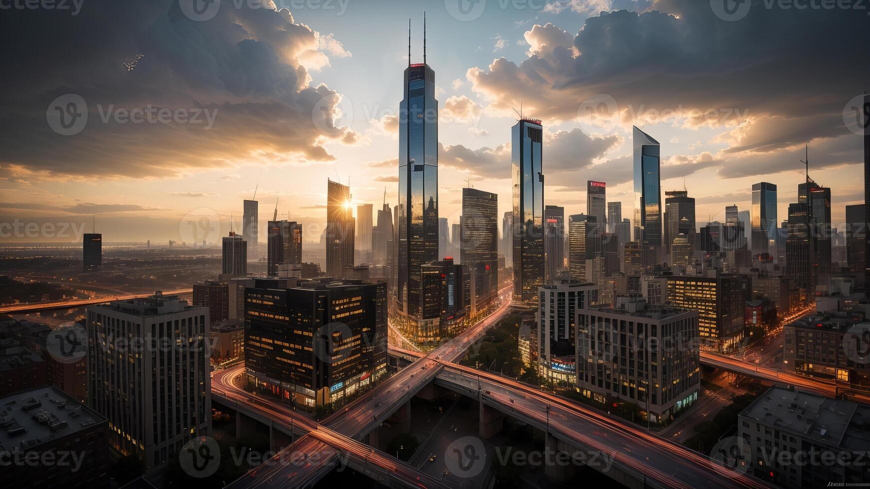 Portray a astonishing, cutting edge cityscape with towering tall rises, flying vehicles, and neon-lit boulevards. photo