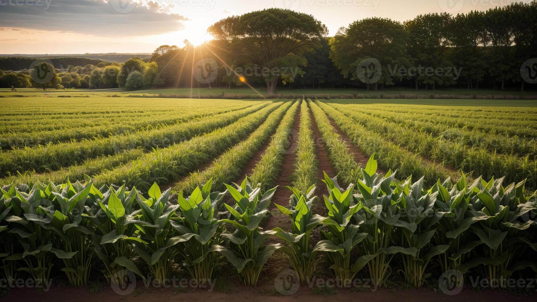 green columns of made corn on a private agrarian field. photo