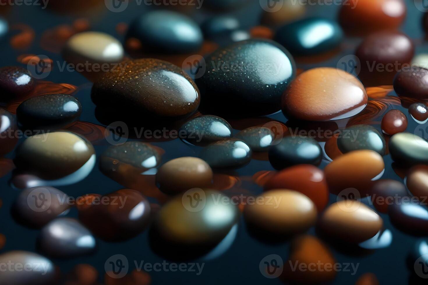 Stones on water immense scale, exuberant in studio light. Bizarre reflections weave an charming story. Creative resource, photo
