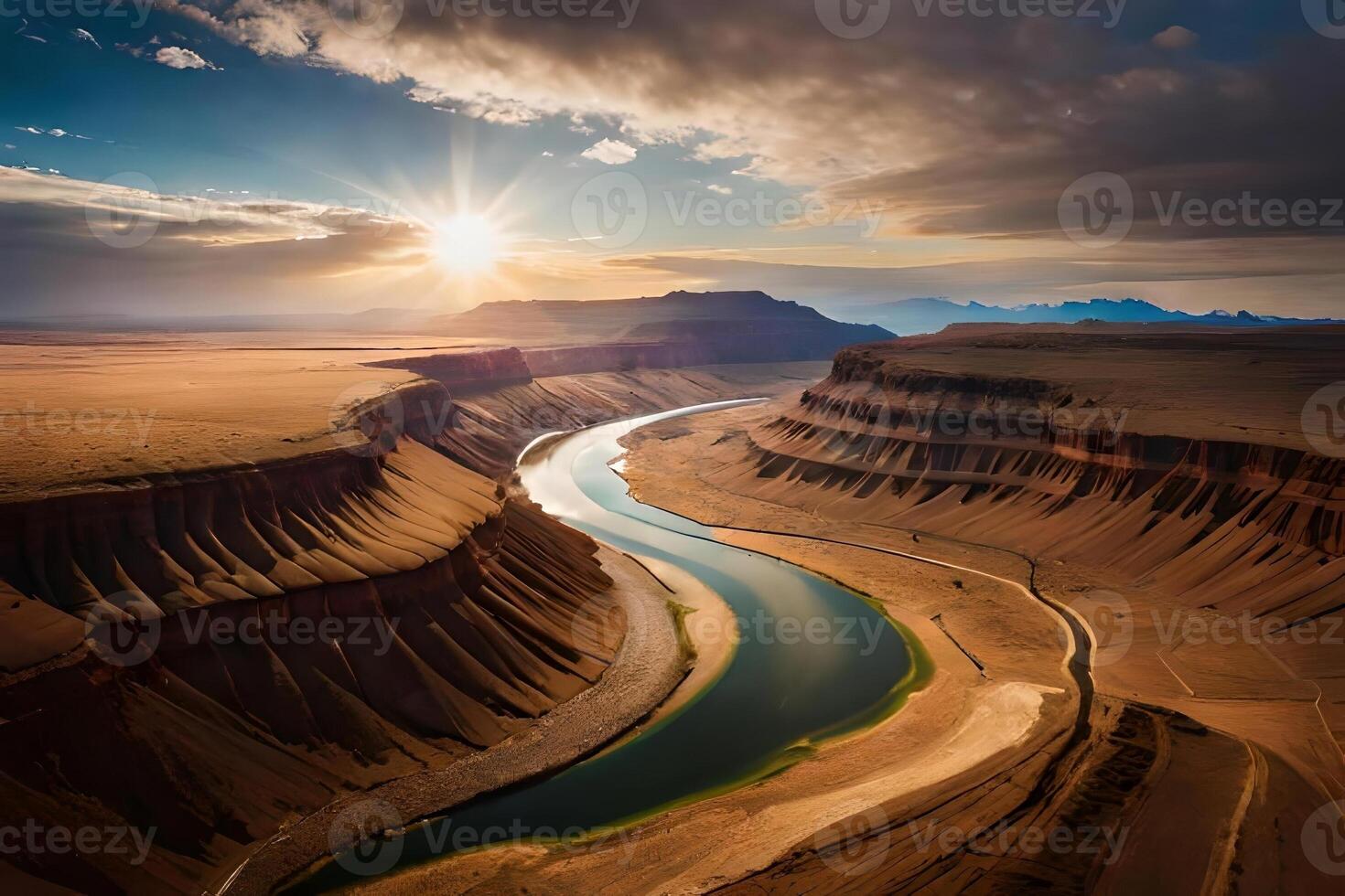 An Forth die horizon of a odorize river Hydra through a huge vacate landscape. Creative resource, photo