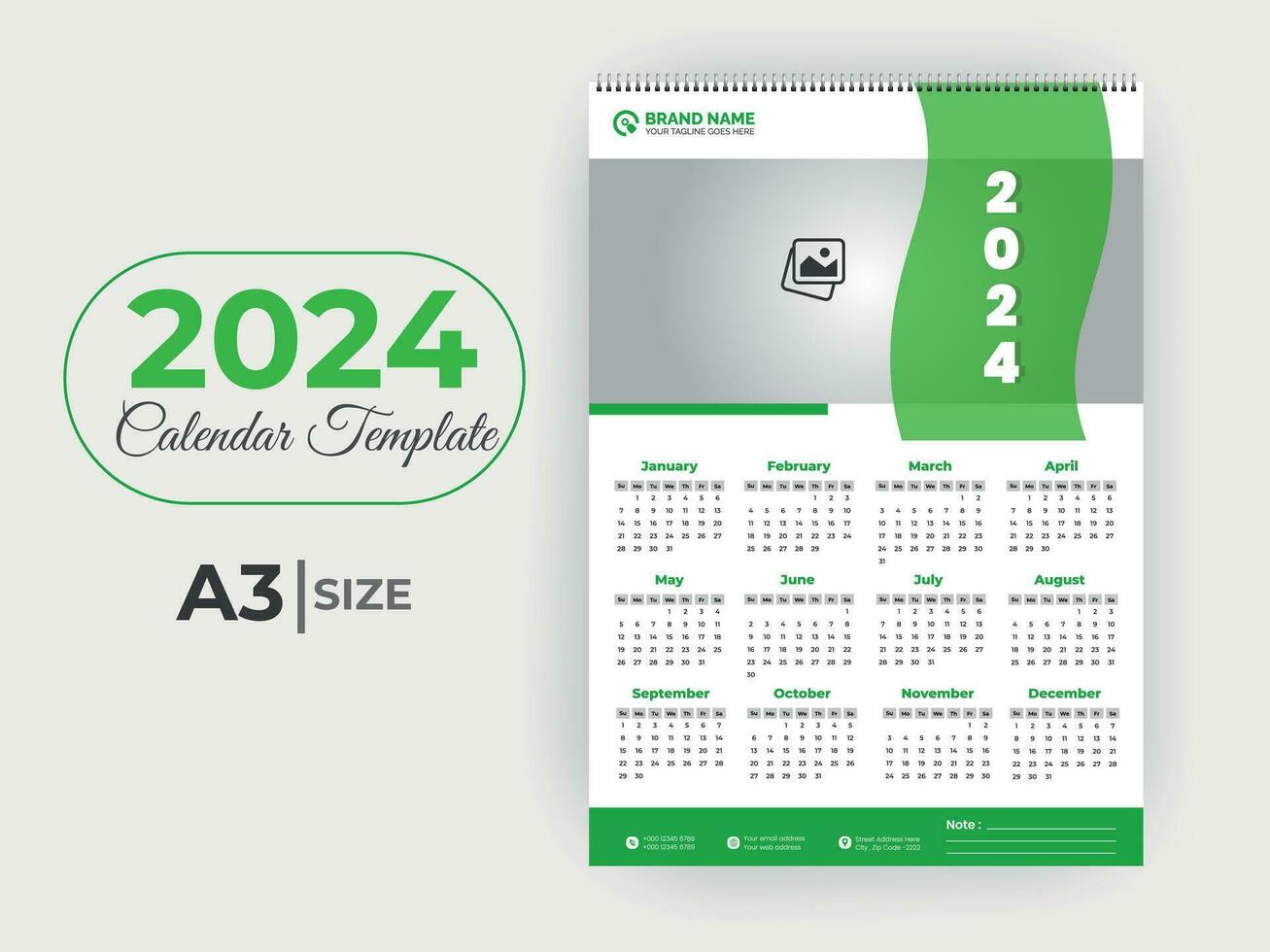 2024 New Year Wall Calendar Template vector