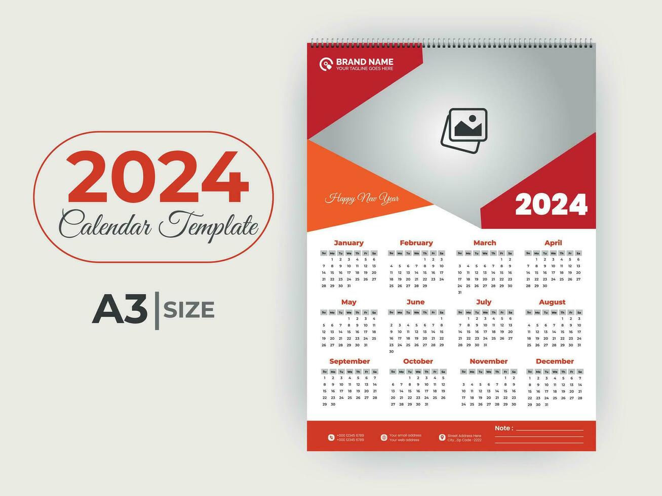 2024 New Year Wall Calendar Template vector