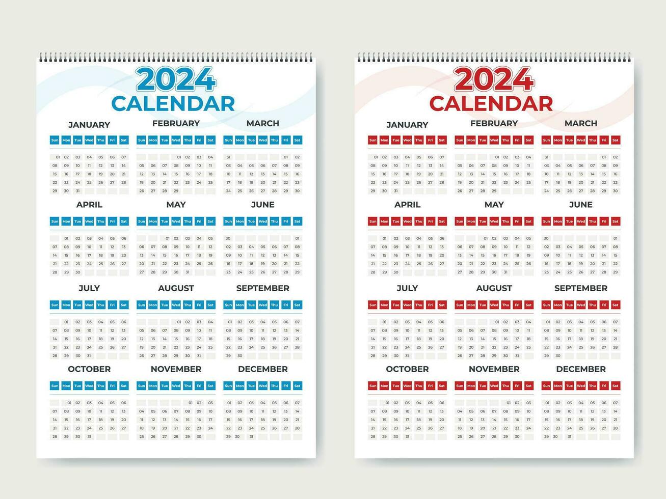 2024 New Year Wall Calendar Template vector