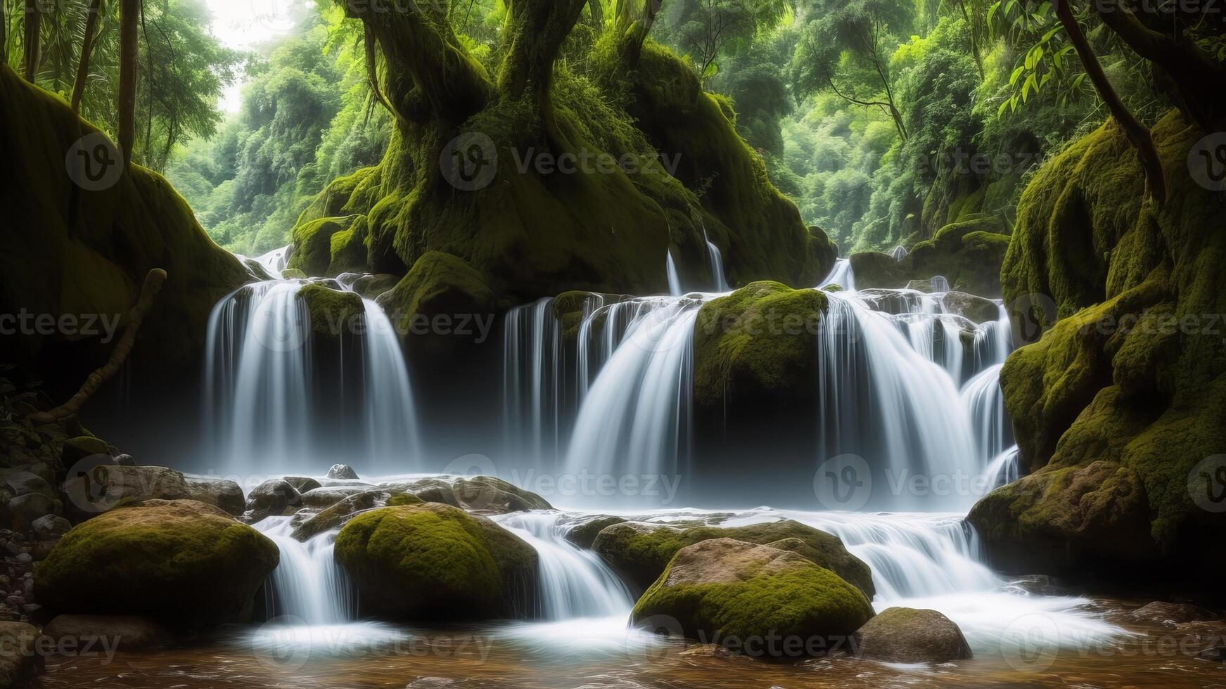 Charming Waterfall Take off make. Paint a scene of a secured waterfall in a unmistakable wild. photo