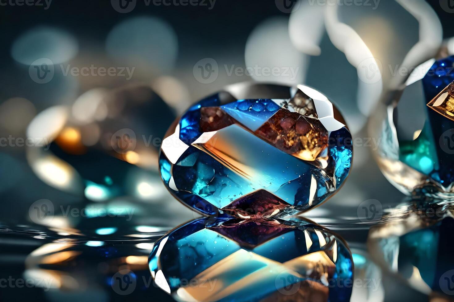 Gemstones on water large scale captures shining appeal. Supernatural reflections cast enchantment. Creative resource, photo
