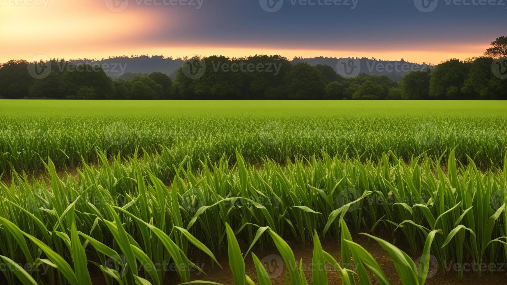 green columns of grown corn on a private agrarian field. photo