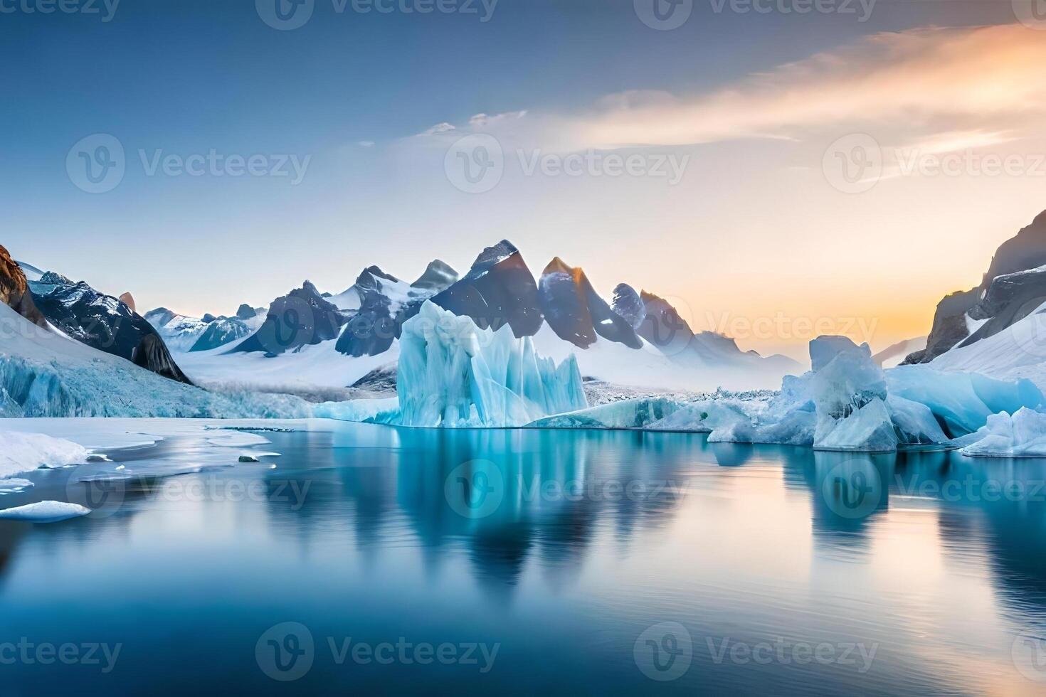 A hypnotize horizon of a glacier with arctic amobarbital sodium imbue and towering freeze United States Constitution. Creative resource, photo
