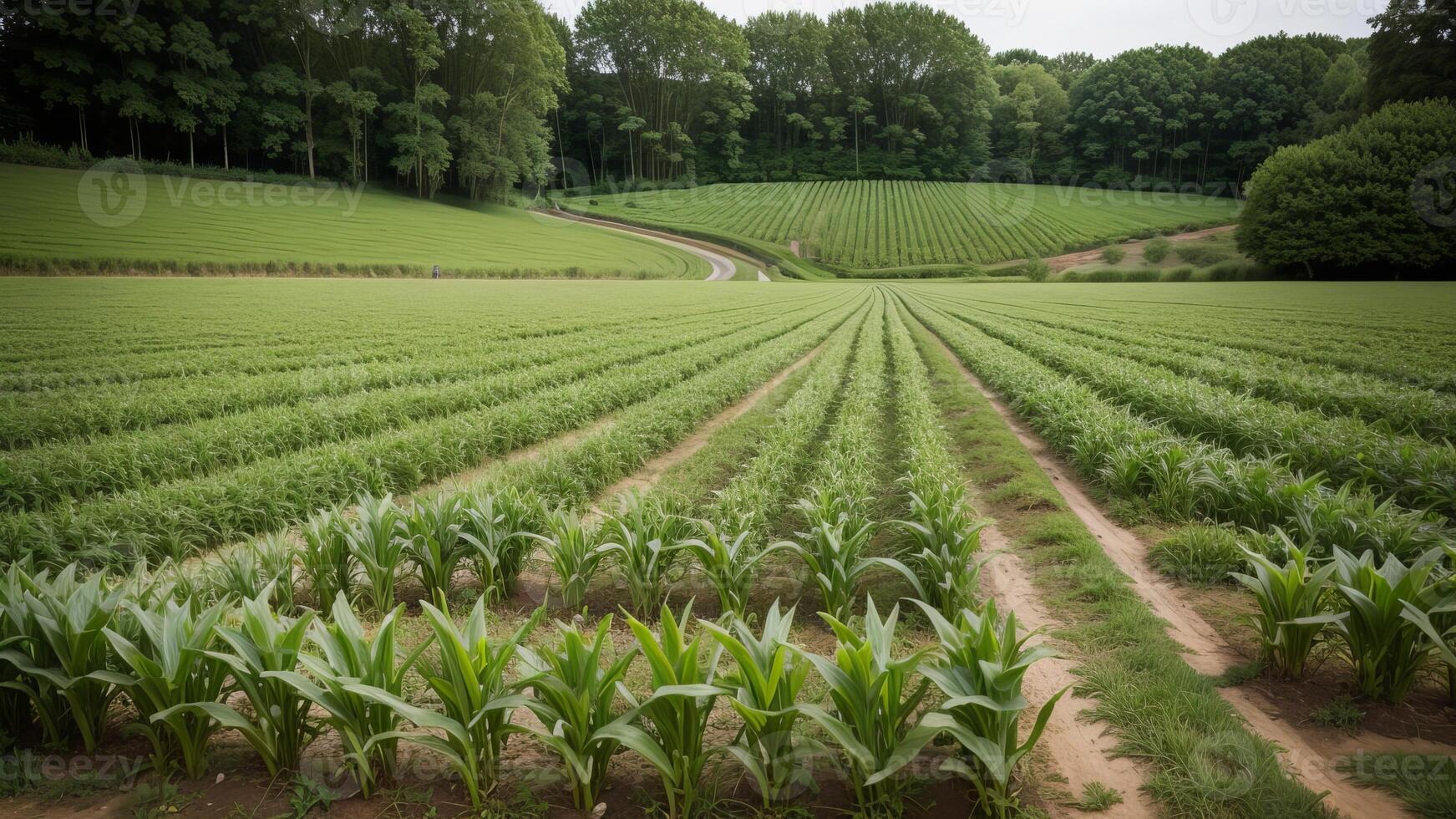 green columns of made corn on a private agrarian field. photo