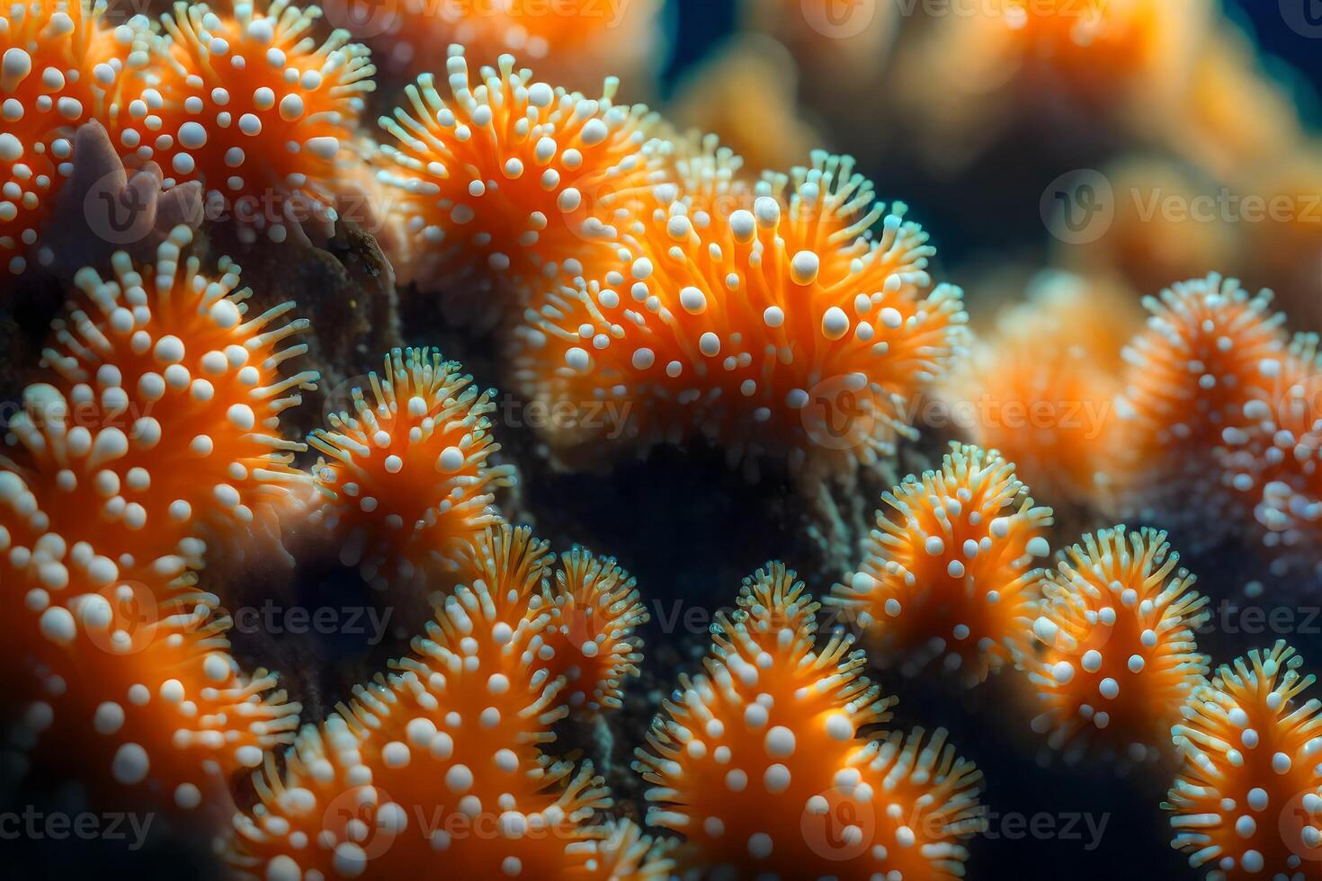 un claro imagen de coral pólipos, demostración cómo ellos construir comunidades debajo el mar.. creativo recurso, ai generado foto