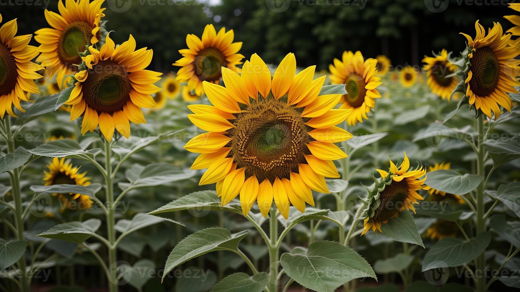 Closeup shot of a sunflower with a field of unmistakable on the surface. photo